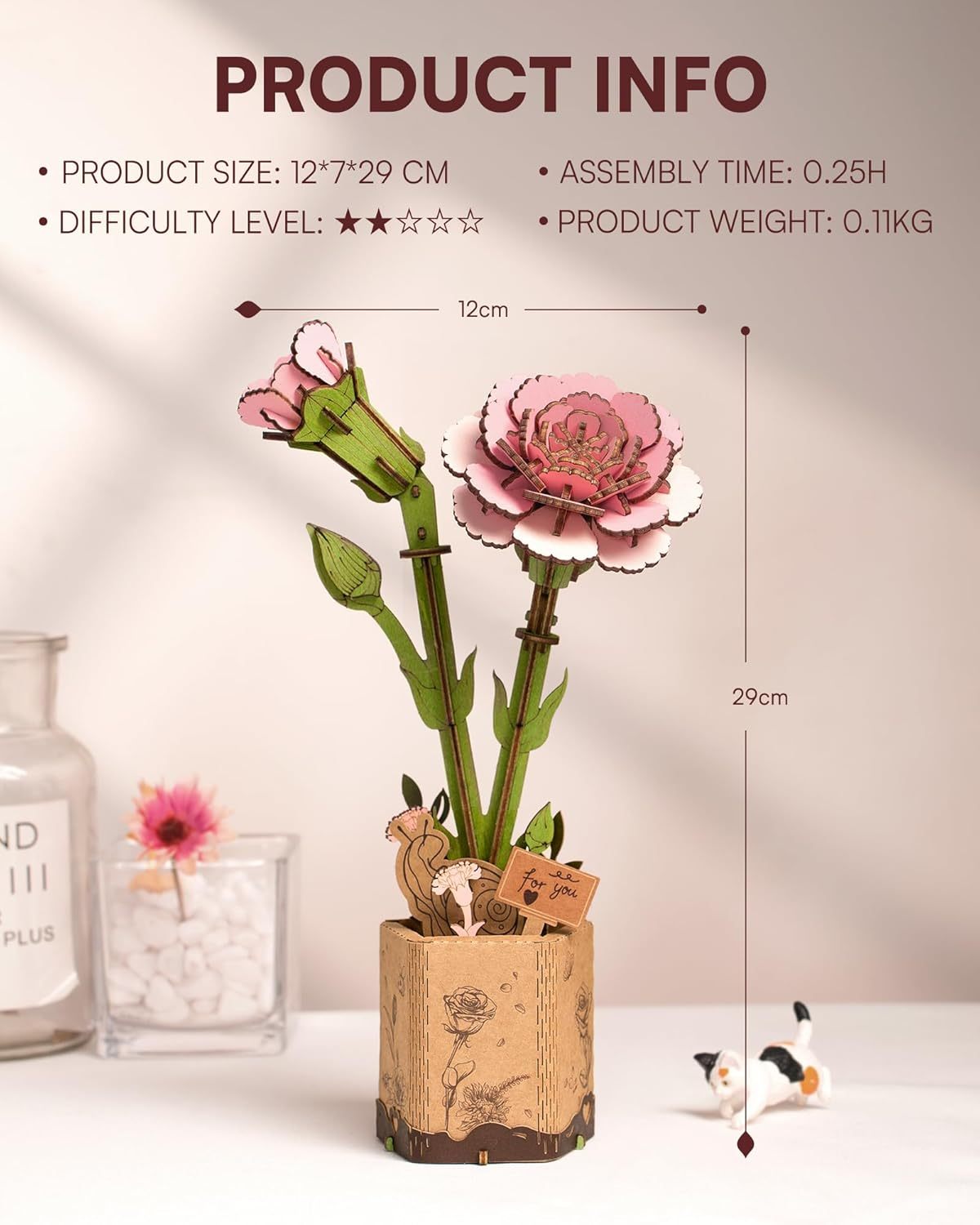 ROKR Flower Puzzle  - 3D Wooden Puzzle, DIY Mechanical Model