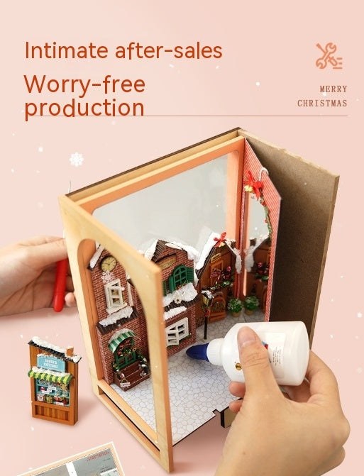 Diy Cottage Christmas Fantasy Hand-assembled 3D Book Stand Wooden Assembled Model Birthday Gift