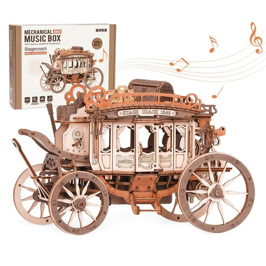 ROKR Stagecoach Music Box  - 3D Wooden Puzzle, DIY Mechanical Model