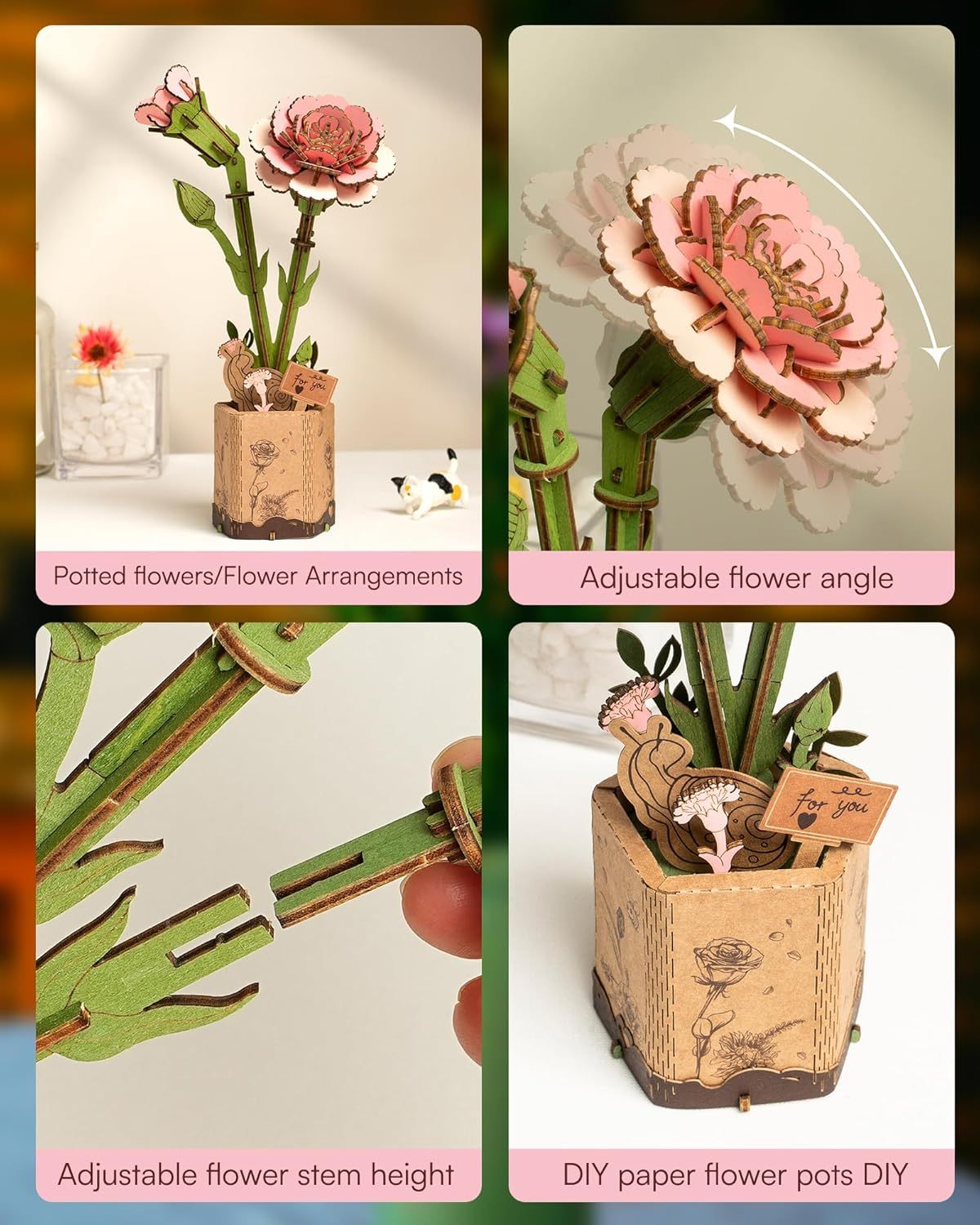 ROKR Flower Puzzle  - 3D Wooden Puzzle, DIY Mechanical Model