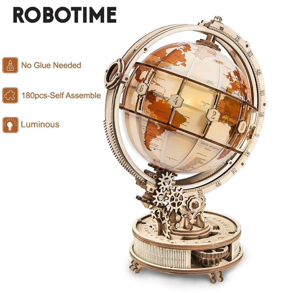 ROKR Luminous Globe - 3D Wooden Puzzle, DIY Mechanical Model