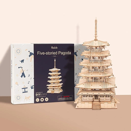 ROKR Five-Storied Pagoda - 3D Wooden Puzzle, DIY Mechanical Model