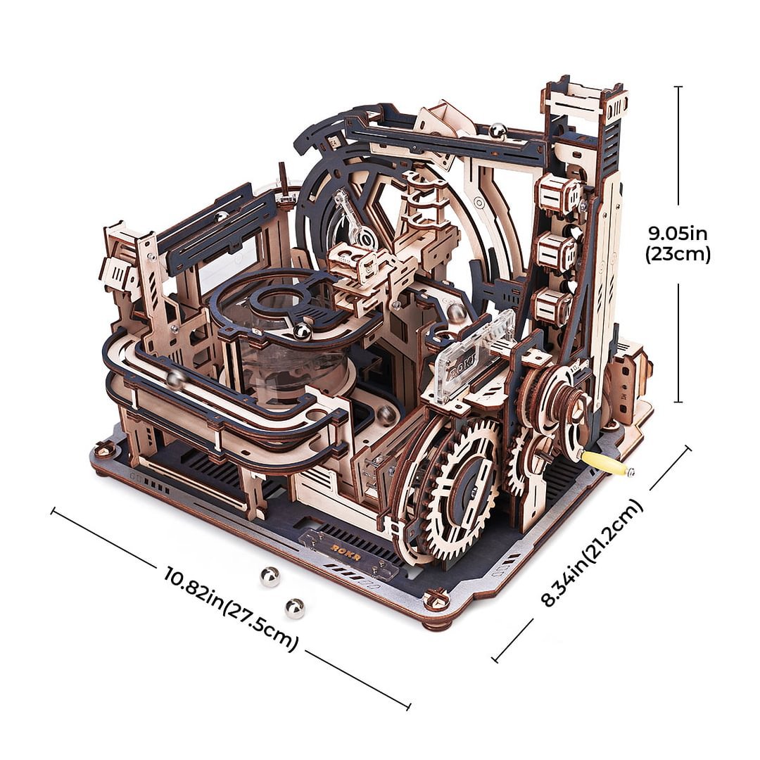 ROKR Marble Run Electric Spaceport  - 3D Wooden Puzzle, DIY Mechanical Model