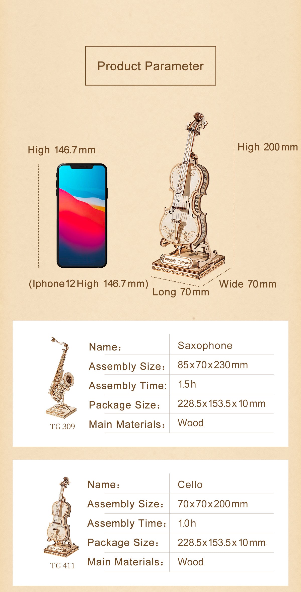 ROKR Musical Instrument - 3D Wooden Puzzle, DIY Mechanical Model