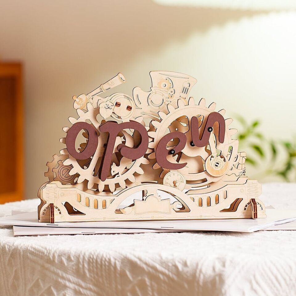 Segno aperto/chiuso ROKR - Puzzle 3D in legno, modello meccanico fai da te