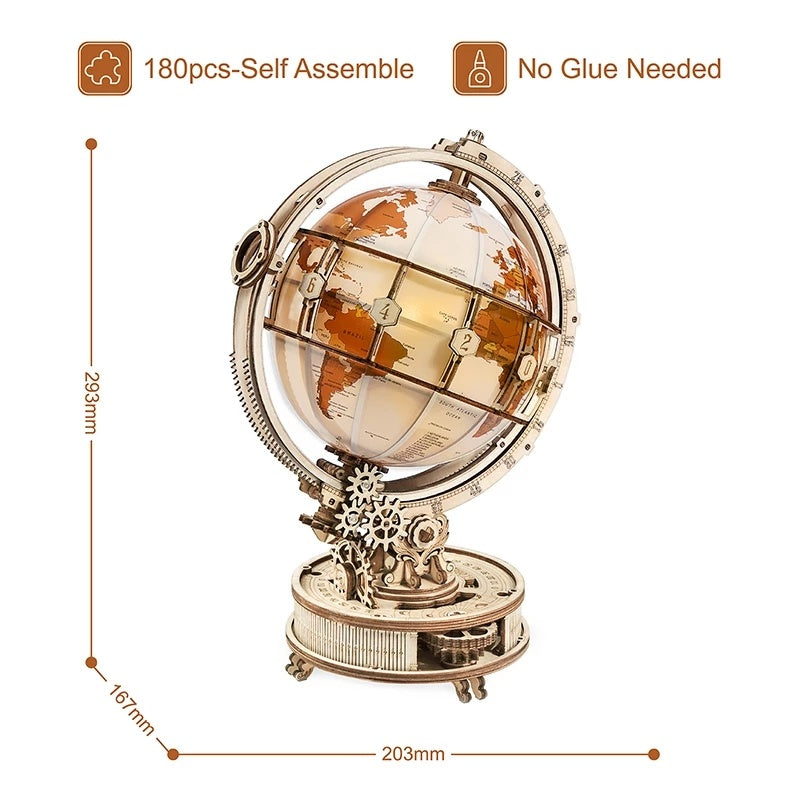 ROKR Luminous Globe - 3D Wooden Puzzle, DIY Mechanical Model