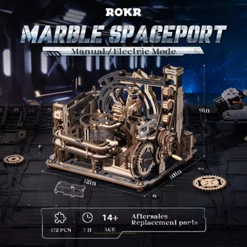 ROKR Marble Run Electric Spaceport  - 3D Wooden Puzzle, DIY Mechanical Model